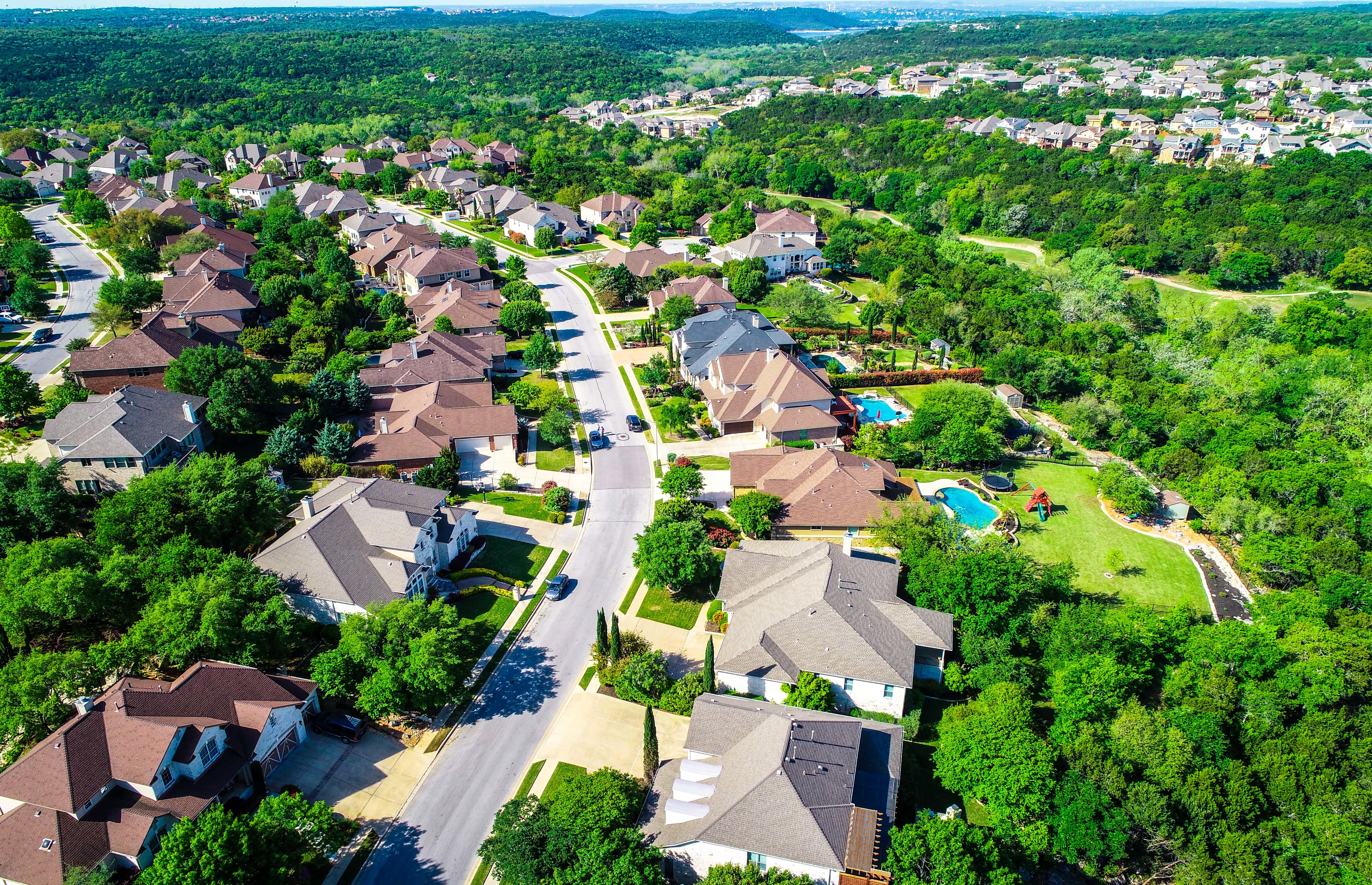 Areal view of Cedar Park / Leander, Texas residential homes.